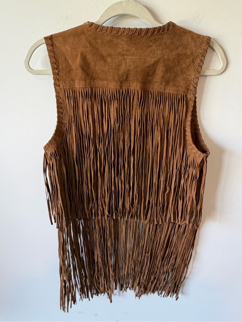 Tom & Eva Brown 100% Genuine Suede Leather Fringe Vest - Picture 4 of 7